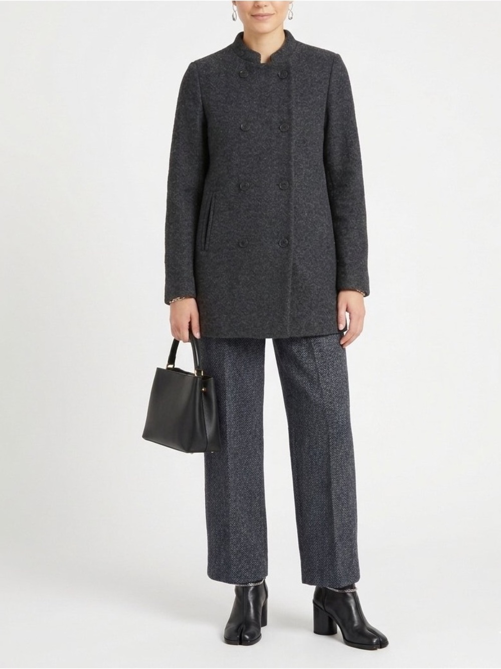 Uniqlo Ines de la Fressange Paris Wool-Blend Double-Breasted Coat - Dark Gray